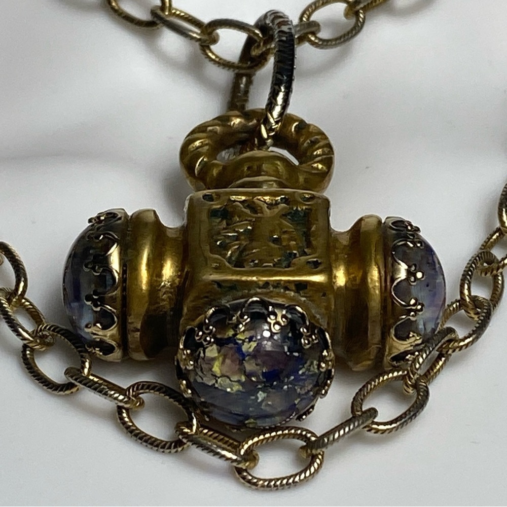 Antique 18th-century brass Italian Etruscan fob charm necklace 38” - Picture 13 of 13